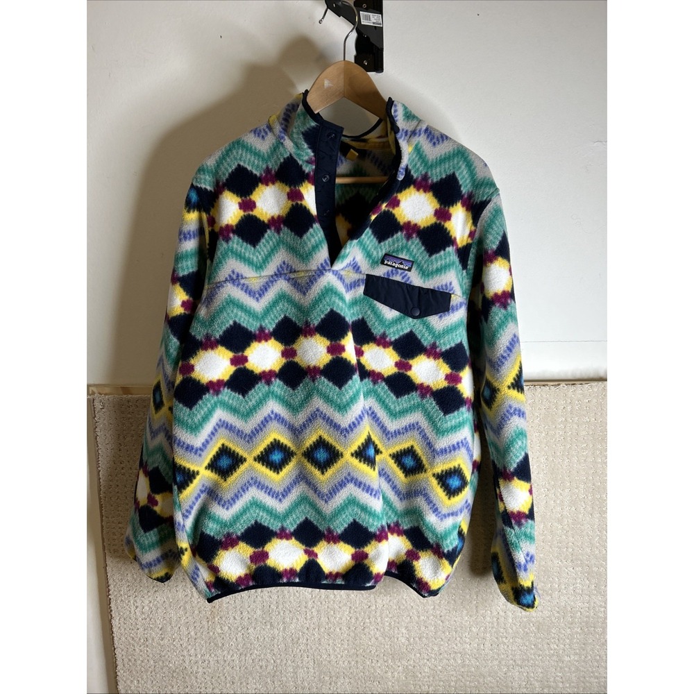 Patagonia Synchilla Womens Large Timber Twist Aztec Snap-T Pull Over Fleece‎